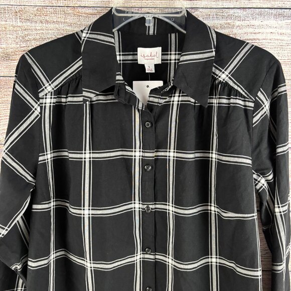 Isabel by Ingrid and Isabel Button Down Checked Long Sleeve Shirt Women's S - Picture 4 of 13